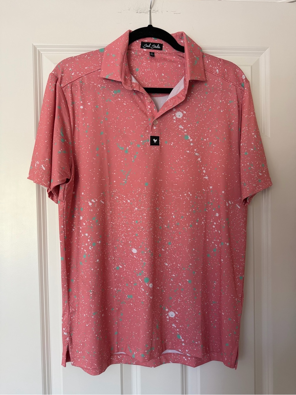 NWOT* Men’s Bad Birdie Coral Paint-Splatter Polo Shirt- Size Small